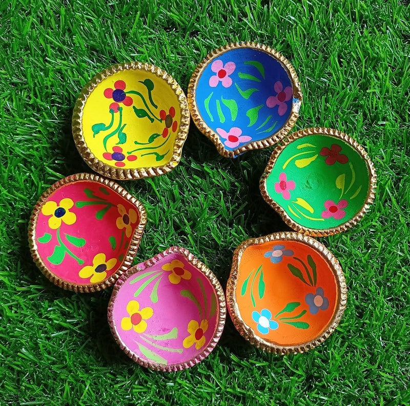 SHRIYAM CRAFTS Colourful Handmade Diyas for Diwali Hand Painted Decorative Clay Mitti Diya Deepak Multicolor Pack of 21 - Image 2