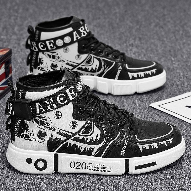 2024 spring autumn couple cross-border foreign trade boys shoes boys middle and big children high-top white shoes students Girls batch 6866 Black