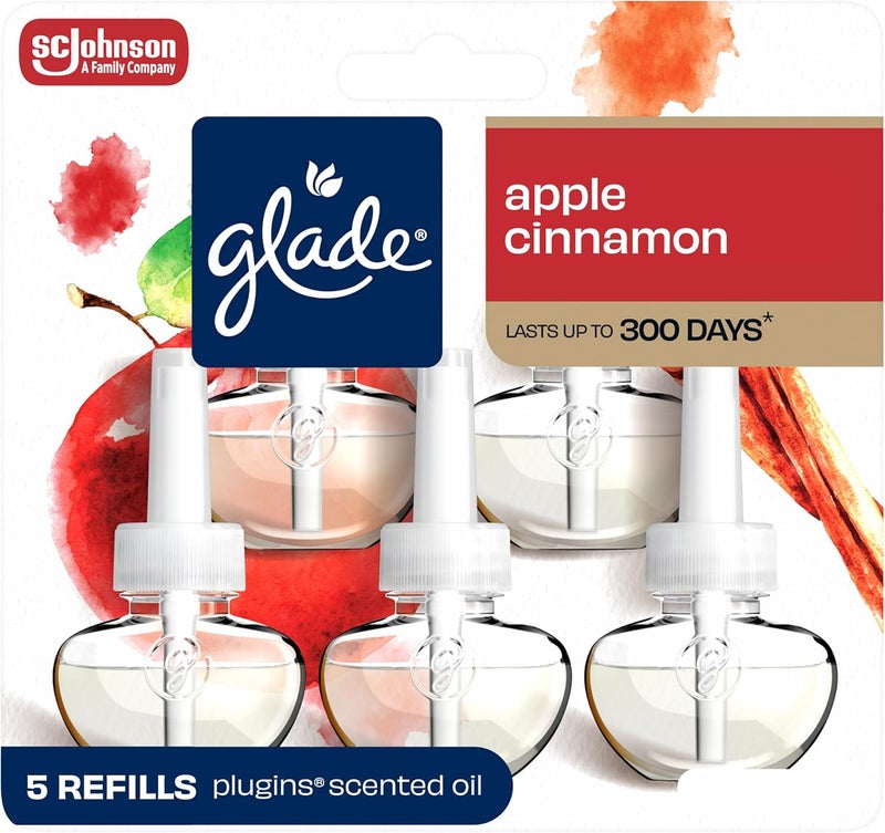 Glade PlugIns Refills Air Freshener, Apple Cinnamon, 3.35 Fl Oz, 5 Count - Image 1