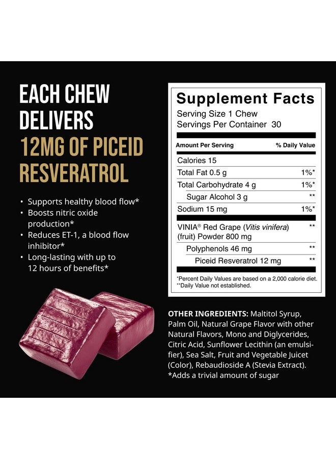 VINIA Superfood Daily Chews 2X Formula - Red Grape Chews Made with Real Piceid Resveratrol for Heart Health, Nitric Oxide, Physical Energy, Alertness, Blood Flow, Kosher, Non-GMO - 30 Ct - Image 2