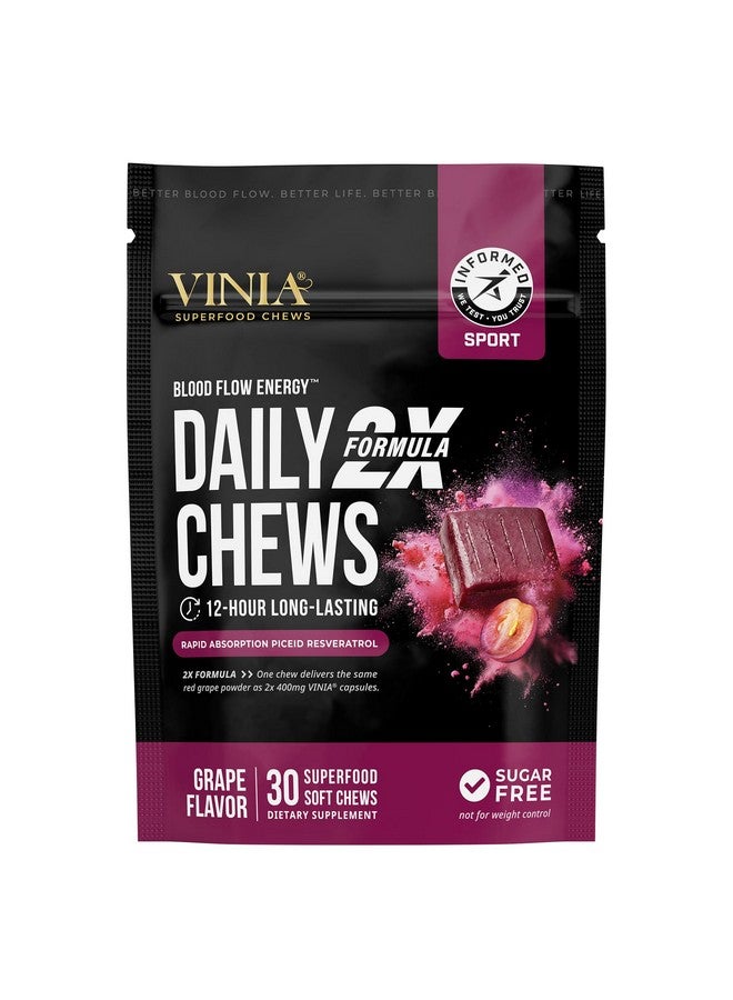 VINIA Superfood Daily Chews 2X Formula - Red Grape Chews Made with Real Piceid Resveratrol for Heart Health, Nitric Oxide, Physical Energy, Alertness, Blood Flow, Kosher, Non-GMO - 30 Ct - Image 1