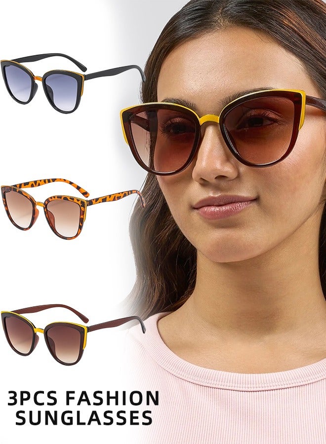 roaiss 3 Pack Women's Cat Eye Sunglasses UV Protection Fashion Decorative Eyewear for Ladies Outdoor Party Street Photography 55mm - Image 1