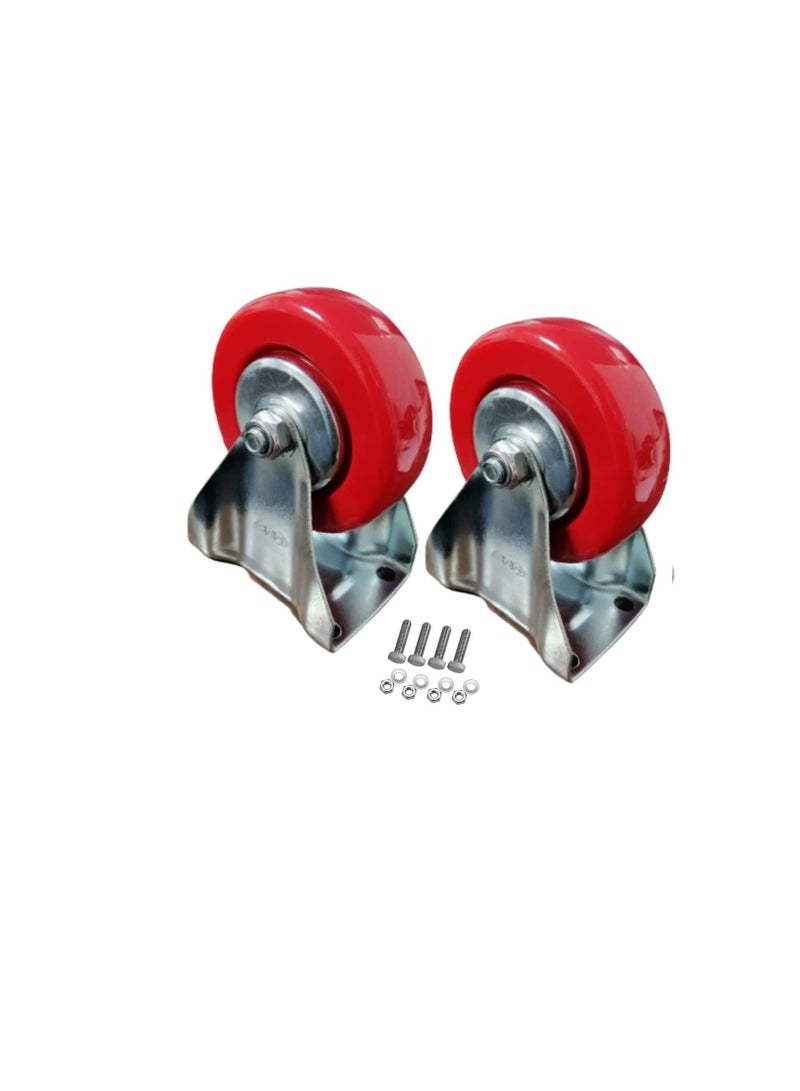 Pack of 2 Heavy Duty PU Rubber Caster Wheel with Nut & Bolt for Furniture, Workbenches, Tables and Equipment’s and DIY Ideas… (Non-Swivel - 5 Inch)  - Image 1