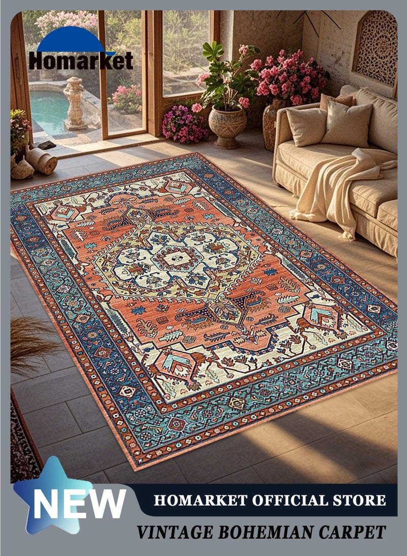 HomarKet Collection Traditional Area Rug- Non-Slip Distressed Vintage Persian Oriental Area Carpet Accent Throw Low Pile Rugs Floor Carpet for Living Room Mat Entryway Bedrooms Decor 140 x 200 cm - Image 1