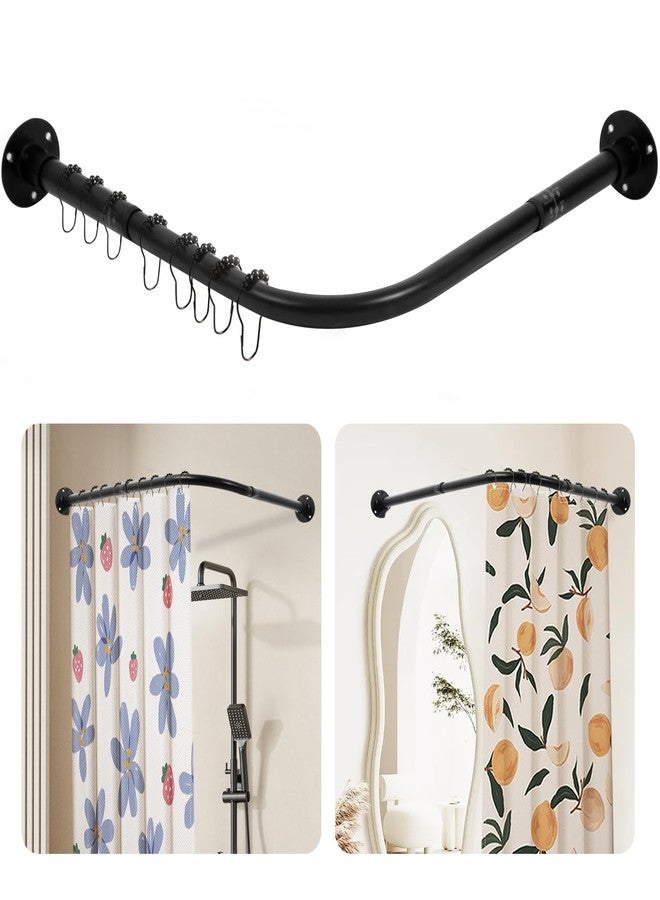 Anndason Corner Shower Curtain Rod, [24"-53"] x [24"-53"] Adjustable L Shaped 90 Degree Black Rod With 12 Ring Hooks & Ceiling Support for Bathroom - Image 1
