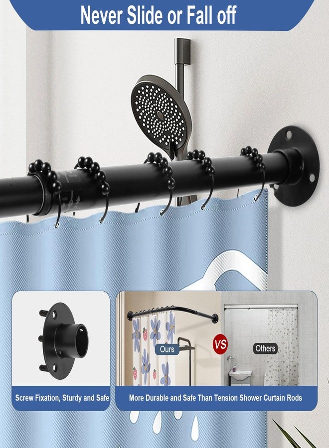Anndason Corner Shower Curtain Rod, [24"-53"] x [24"-53"] Adjustable L Shaped 90 Degree Black Rod With 12 Ring Hooks & Ceiling Support for Bathroom - Image 2