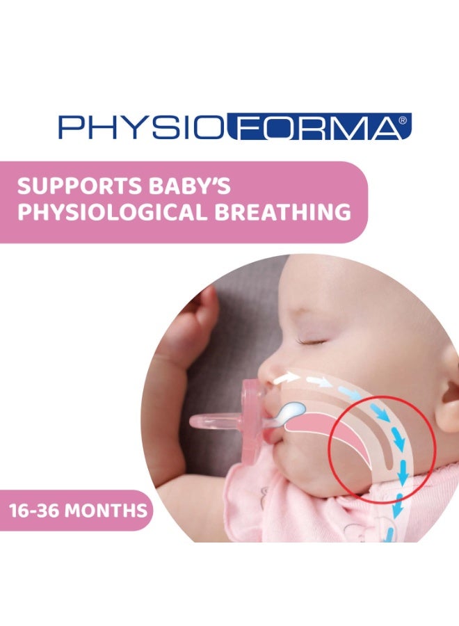 Chicco PhysioForma Comfort Soother for Babies (16-36 Months) (Pack of 2) | Baby Pacifier with Unique Shape to Support Baby's Breathing | Soft Silicon Material | Glow in The Dark | BPA Free (Pink) - Image 3