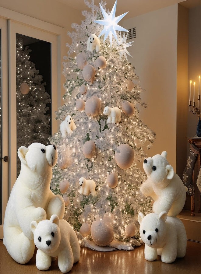 Skylety 8 Pcs Large Polar Bear Christmas Decorations White Plush Polar Bear Christmas Tree Hanging Ornaments Furry Stuffed Animal Figurines for Xmas Tree Winter Rustic Home Decor Gift, 4 Sizes - Image 2