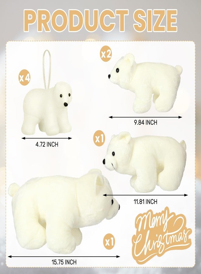 Skylety 8 Pcs Large Polar Bear Christmas Decorations White Plush Polar Bear Christmas Tree Hanging Ornaments Furry Stuffed Animal Figurines for Xmas Tree Winter Rustic Home Decor Gift, 4 Sizes - Image 3