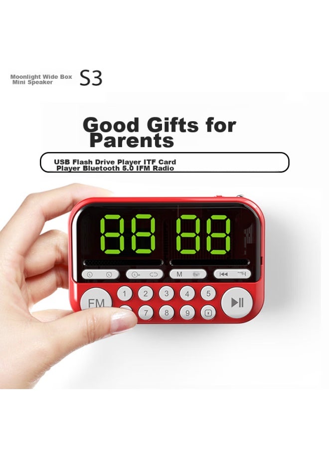 MoonLight Treasure Box S3-pro Red Card Speaker Mini Radio Digital Sound Elderly Phone Large Screen Clock Amplifier Digital U Disk Tf Card Connectable - Image 1