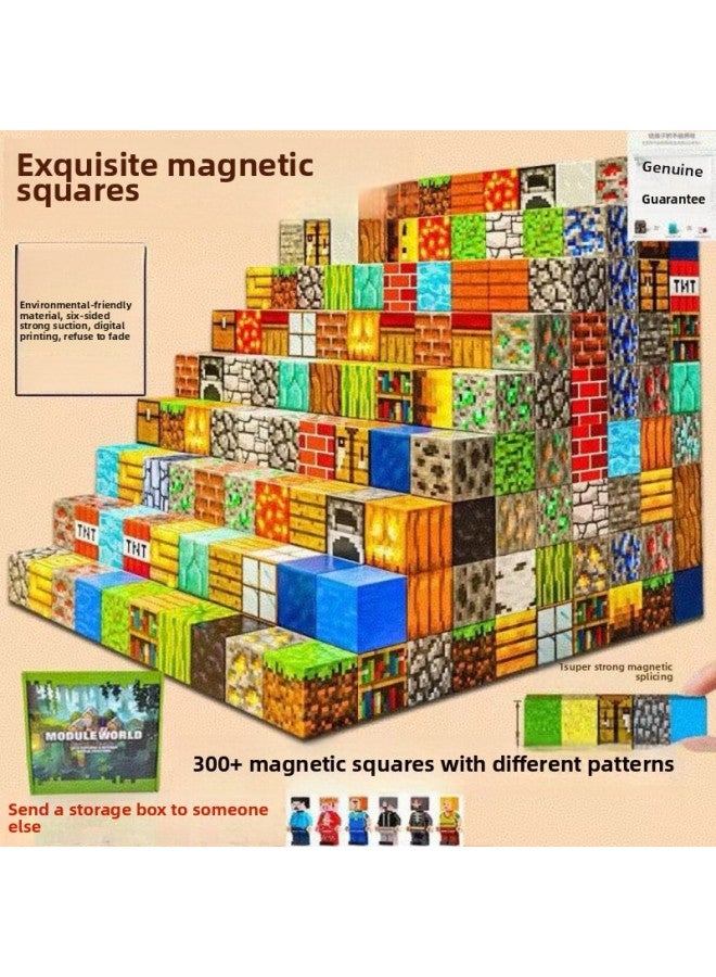 My Square World Magnetic Square Building Block Assembled Model Building Magnetic Block Toy Magnetic Block-Color:[150 Pieces - 9 Dolls] Magnetic Squares - Color Box-Specifications:High Quality [no Odor] Magnetic Reinforcement Style Random - Image 2