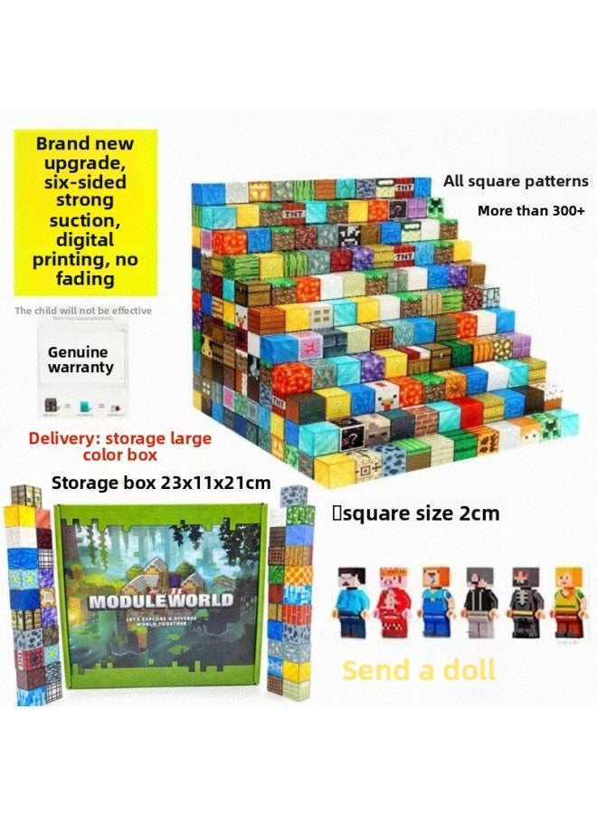 My Square World Magnetic Square Building Block Assembled Model Building Magnetic Block Toy Magnetic Block-Color:[150 Pieces - 9 Dolls] Magnetic Squares - Color Box-Specifications:High Quality [no Odor] Magnetic Reinforcement Style Random - Image 1