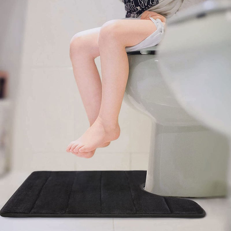 Buganda Bathroom Rug Set Flannel Velvety Bath Mat Luxury Extra Soft and Absorbent Non Slip Rugs for Bathroom/Bedroom (Black, 20x24 Inch (U)) - Image 2