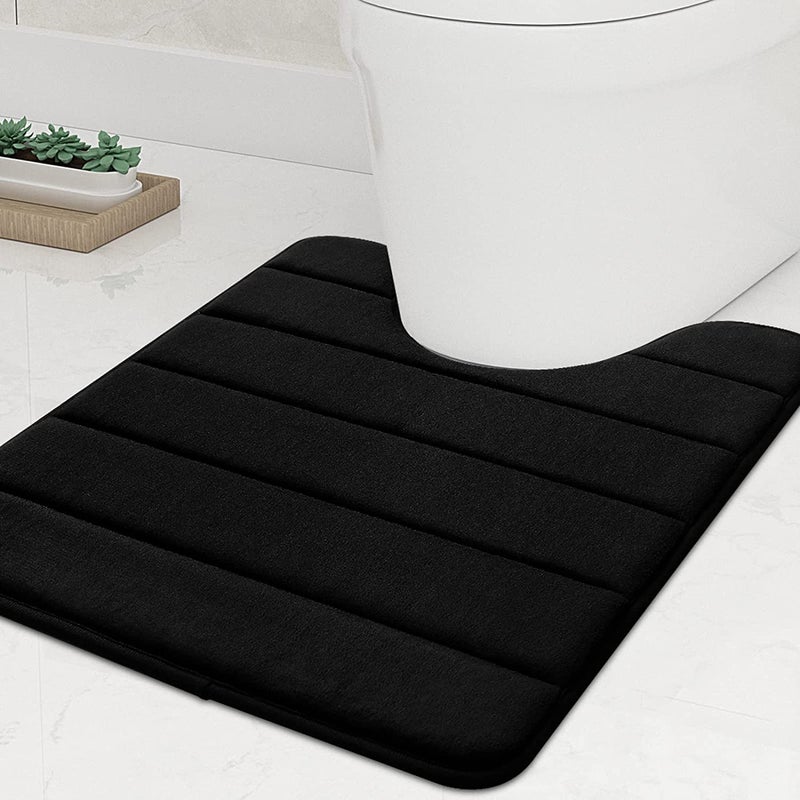 Buganda Bathroom Rug Set Flannel Velvety Bath Mat Luxury Extra Soft and Absorbent Non Slip Rugs for Bathroom/Bedroom (Black, 20x24 Inch (U)) - Image 1