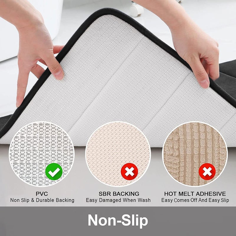 Buganda Bathroom Rug Set Flannel Velvety Bath Mat Luxury Extra Soft and Absorbent Non Slip Rugs for Bathroom/Bedroom (Black, 20x24 Inch (U)) - Image 3