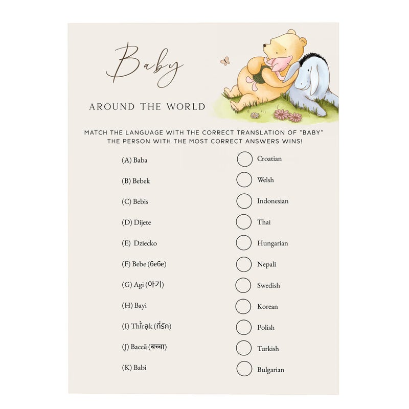 Misaidou Winnie Baby Shower Games, Baby Around The World, Baby Shower Game Cards, Set of 30, Winnie The Pooh Party Favors, Baby Shower Party Games Supplies & Activities, Baby Shower Decorations - Image 1