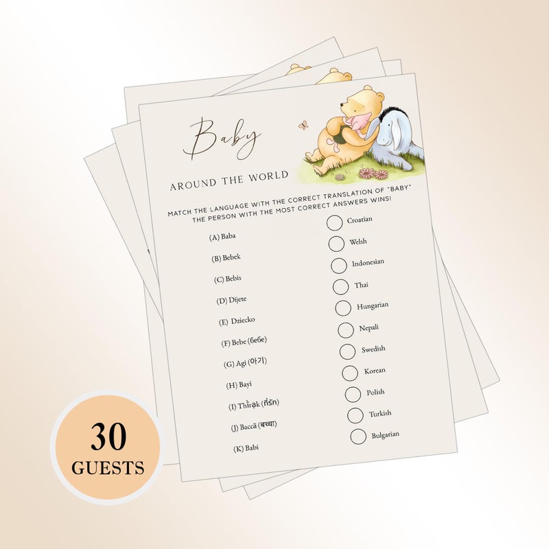 Misaidou Winnie Baby Shower Games, Baby Around The World, Baby Shower Game Cards, Set of 30, Winnie The Pooh Party Favors, Baby Shower Party Games Supplies & Activities, Baby Shower Decorations - Image 3