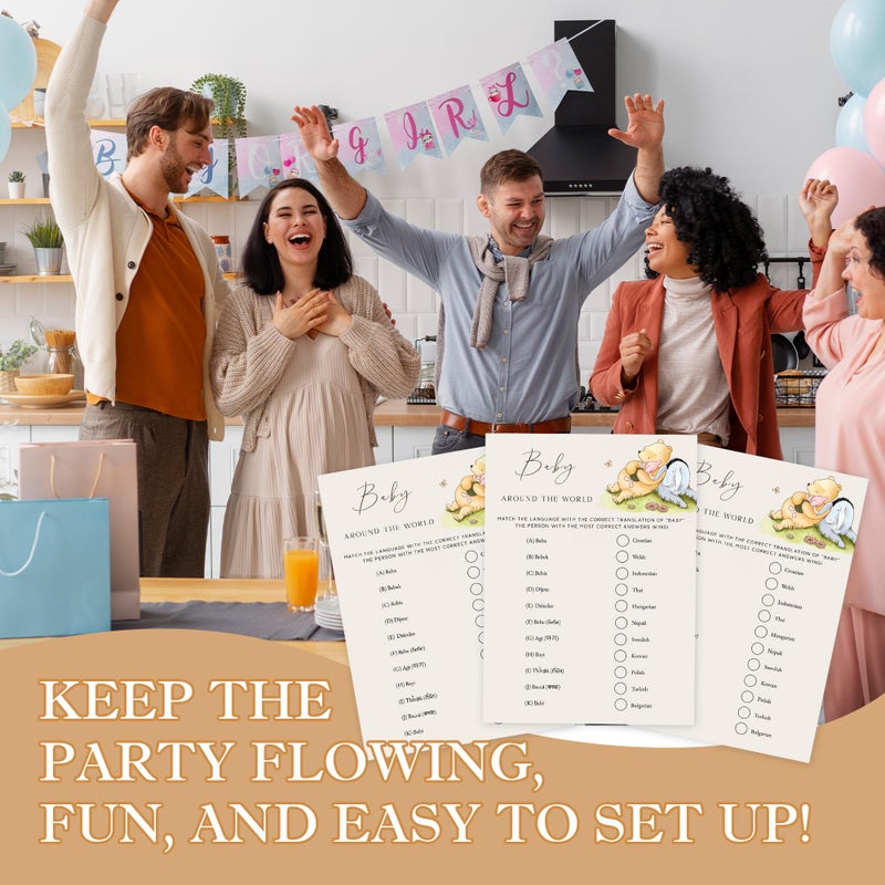 Misaidou Winnie Baby Shower Games, Baby Around The World, Baby Shower Game Cards, Set of 30, Winnie The Pooh Party Favors, Baby Shower Party Games Supplies & Activities, Baby Shower Decorations - Image 4