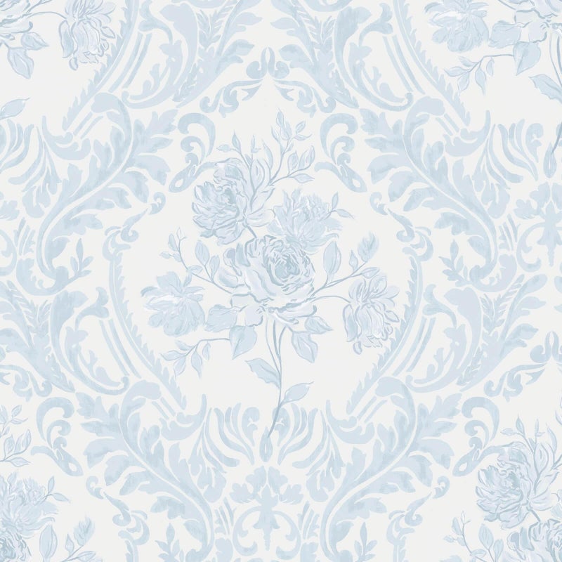 Ismoon Floral Peel and Stick Wallpaper Blue Contact Paper Boho Watercolor Damask Wallpaper Vintage Textured Removable Self Adhesive Vinyl Wall Paper Renter Friendly, 17.3 in X 32.7 ft - Image 1