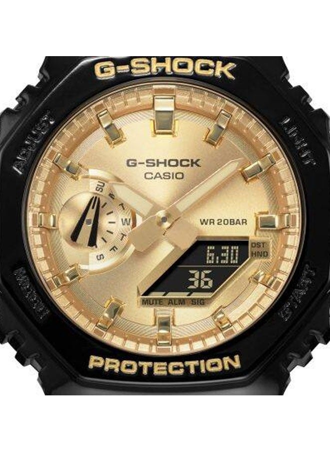 CASIO Men Watch G-Shock Digital Analog Octagonal Gold Dial Resin Band GA-2100GB-1ADR - Image 3