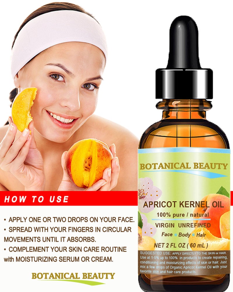 Botanical Beauty ORGANIC APRICOT KERNEL OIL Australian. 100% Pure Virgin Unrefined Cold Pressed Carrier Oil 2 oz- 60 ml. For Face, Hair, Body, Nails, Skin, Anti - aging - Image 4