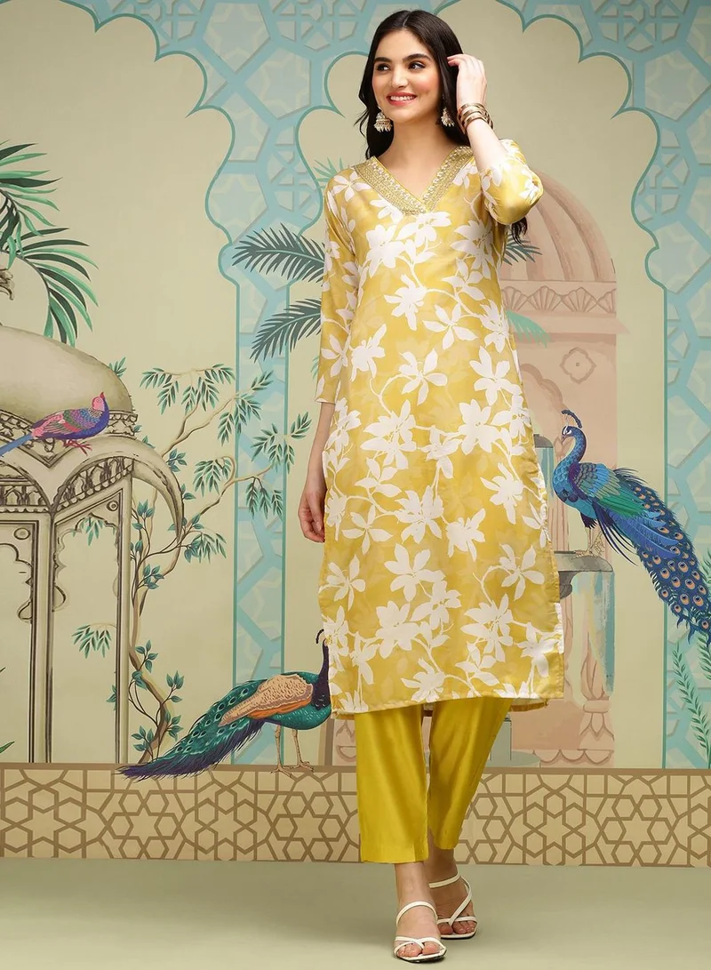 ISHIN Women Roman silk KURTA SET W/O DUPATTA