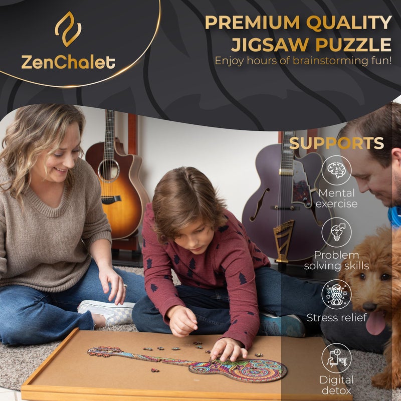 ZenChalet - Unique Guitar Puzzles for Adults 200- Giftable Wood Jigsaw Puzzles Adult - Distinctive Premium Cool Puzzle Gifts, Cool Puzzle Brain Teaser - Rompe Cabezas Adultos 200 - Image 2