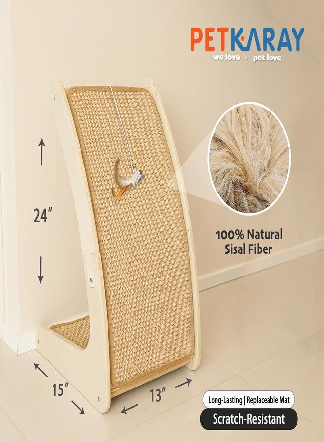 PETKARAY Cat Scratcher, Sisal Cat Scratch Pad, Curved Scratching Board for Indoor Kitty, Floor Mounted Scratcher with Mouse Toy Catnip - Image 2