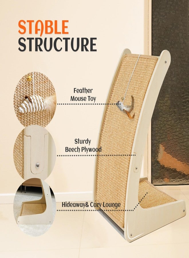 PETKARAY Cat Scratcher, Sisal Cat Scratch Pad, Curved Scratching Board for Indoor Kitty, Floor Mounted Scratcher with Mouse Toy Catnip - Image 3