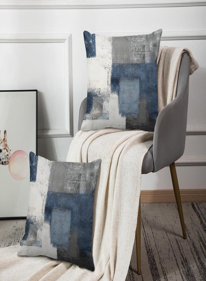 Emvency Set of 2 Throw Pillow Covers Modern Abstract Painting Blue White and Gray Decorative Sofa Pillow Cases Home Decor Standard Square 18x18 Inches Pillowcases - Image 5