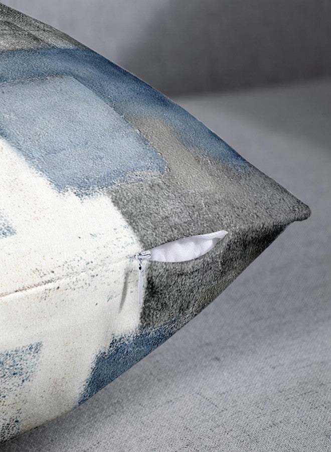 Emvency Set of 2 Throw Pillow Covers Modern Abstract Painting Blue White and Gray Decorative Sofa Pillow Cases Home Decor Standard Square 18x18 Inches Pillowcases - Image 3