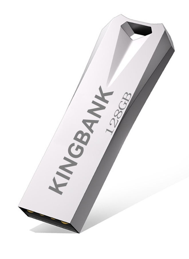 KINGBANK 128G USB3.0 Flash Drive, High-Speed ​​Storage, 40MBps Read, 30MBps Write, Compatible with Audio, Computers, TVs, Laptops, Game Consoles, Cars (128GB, Silver)  - Image 1