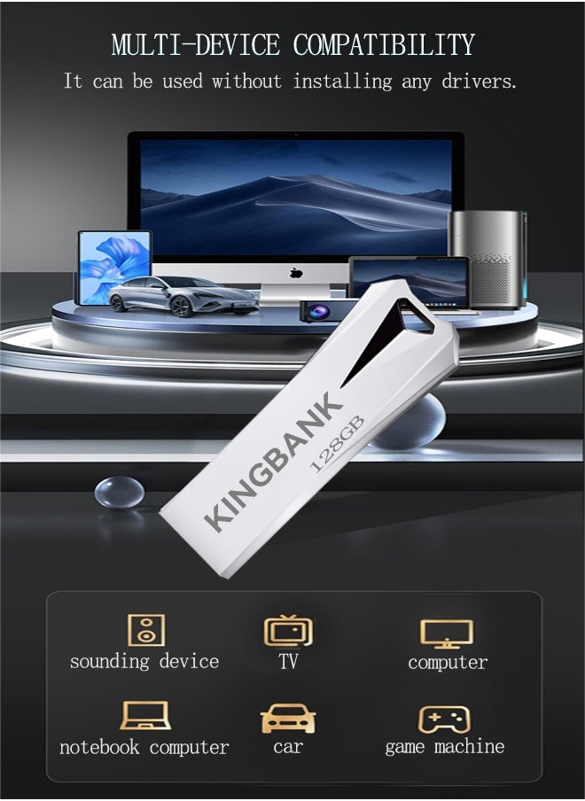 KINGBANK 128G USB3.0 Flash Drive, High-Speed ​​Storage, 40MBps Read, 30MBps Write, Compatible with Audio, Computers, TVs, Laptops, Game Consoles, Cars (128GB, Silver)  - Image 5