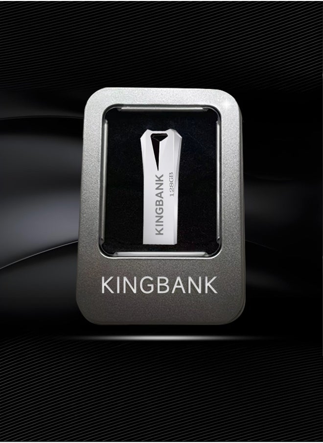 KINGBANK - 128G USB3.0 Flash Drive, High-Speed ​​Storage, 40MBps Read, 30MBps Write, Compatible with Audio, Computers, TVs, Laptops, Game Consoles, Cars (128GB, Silver) - Image 1