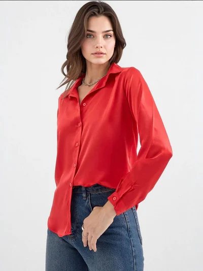 BIG DART BDART Satin Long Sleeve Button Up Shirt