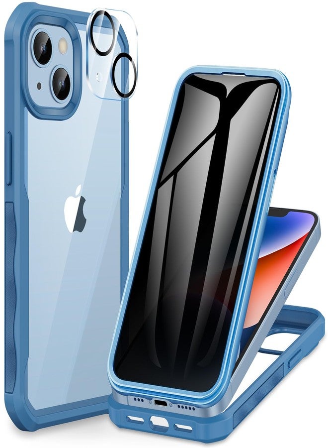 CENHUFO Compatible with iPhone 14/13 Case Built-in Privacy Screen Protector with Camera Lens Protector, 360°Full Body Shockproof Case for iPhone 13/14 with Anti Spy Screen Protector -Blue - Image 1