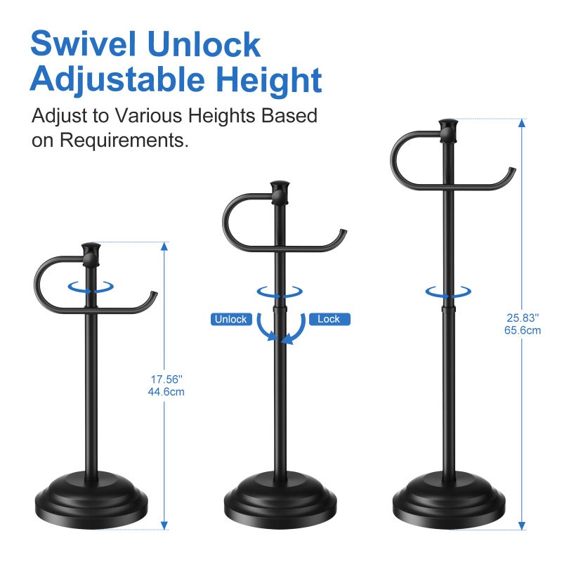 RUMOSE Toilet Paper Holder Stand for Floor, Matte Black Bathroom Free Standing Toilet Tissue Roll Holder with Storage, Adjustable 17-25 Inch, SUS304 Stainless Steel - Image 2
