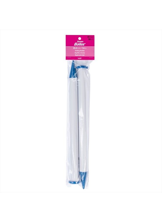 14-Inch Single Point Knitting Needle, 25mm, White/Blue