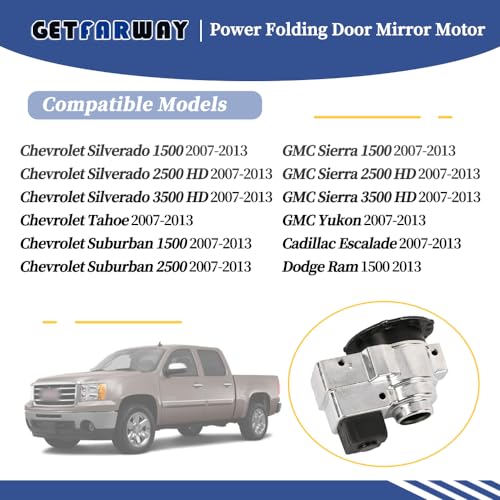 Getfarway Power Folding Door Mirror Motor 20756891 GM0817558 Compatible with Chevrolet Silverado Suburban Tahoe/GMC Sierra Yukon/Cadillac Escalade 2007-2013 Left Driver or Right Passenger Side - Image 2