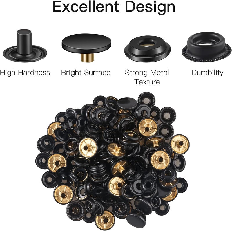 Moocci 72 Pieces (18Sets) Snap Fastener Kit Tool 15MM Snap Button kit Snaps for Leather Leather Snaps and Fasteners Kit for High-Grade Metal Material Snaps for Bag, Jeans, Clothes, Fabric (Black) - Image 3