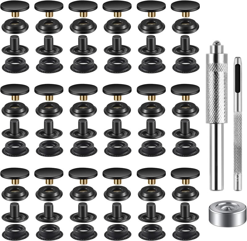 Moocci 72 Pieces (18Sets) Snap Fastener Kit Tool 15MM Snap Button kit Snaps for Leather Leather Snaps and Fasteners Kit for High-Grade Metal Material Snaps for Bag, Jeans, Clothes, Fabric (Black) - Image 1