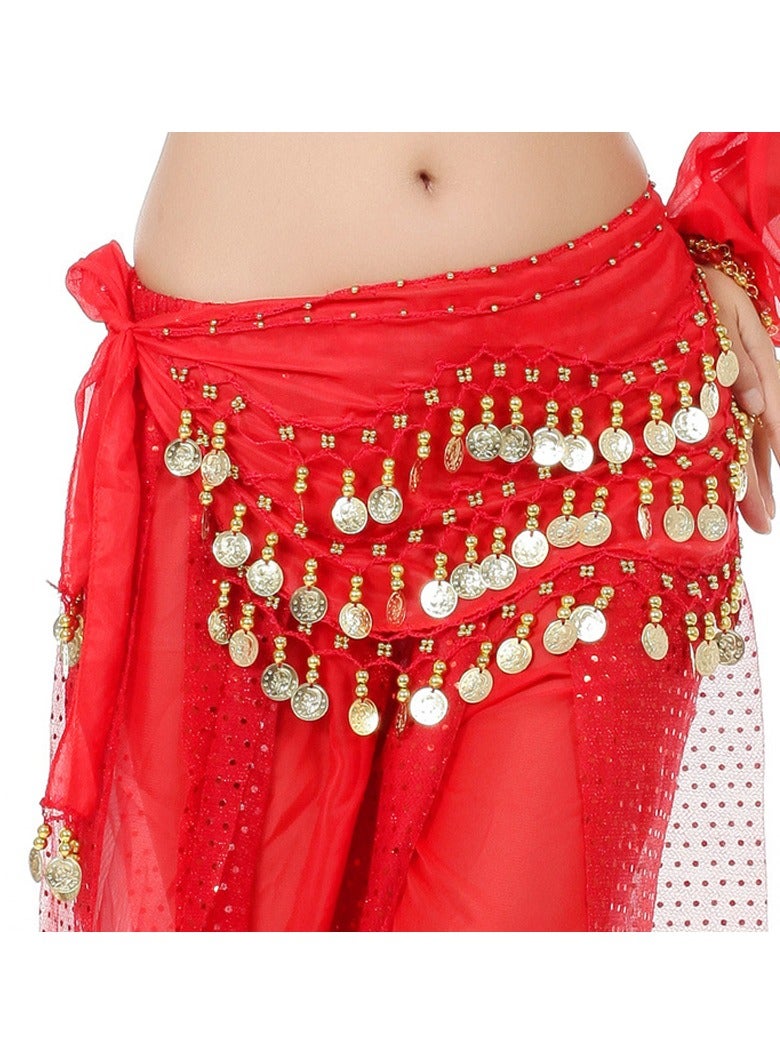 Belly Dance Belt Belly Dance Hip Scarf with 128 Coins,Red  - Image 1
