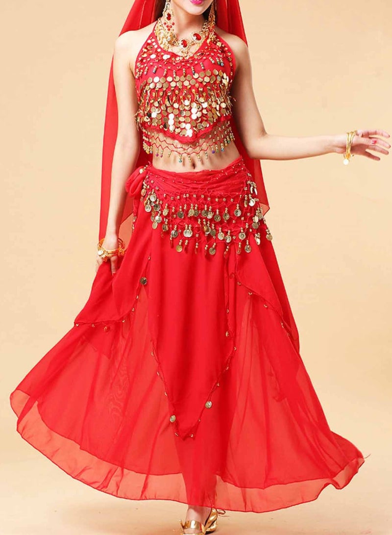 Belly Dance Belt Belly Dance Hip Scarf with 128 Coins,Red  - Image 2