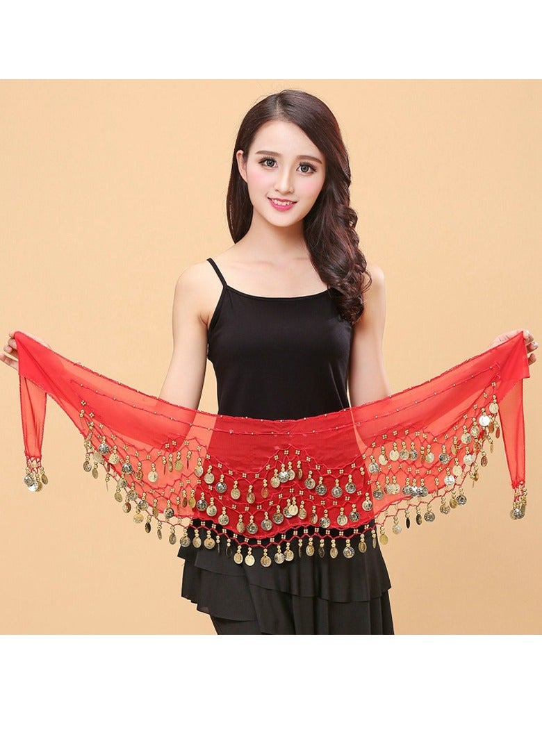 Belly Dance Belt Belly Dance Hip Scarf with 128 Coins,Red  - Image 3