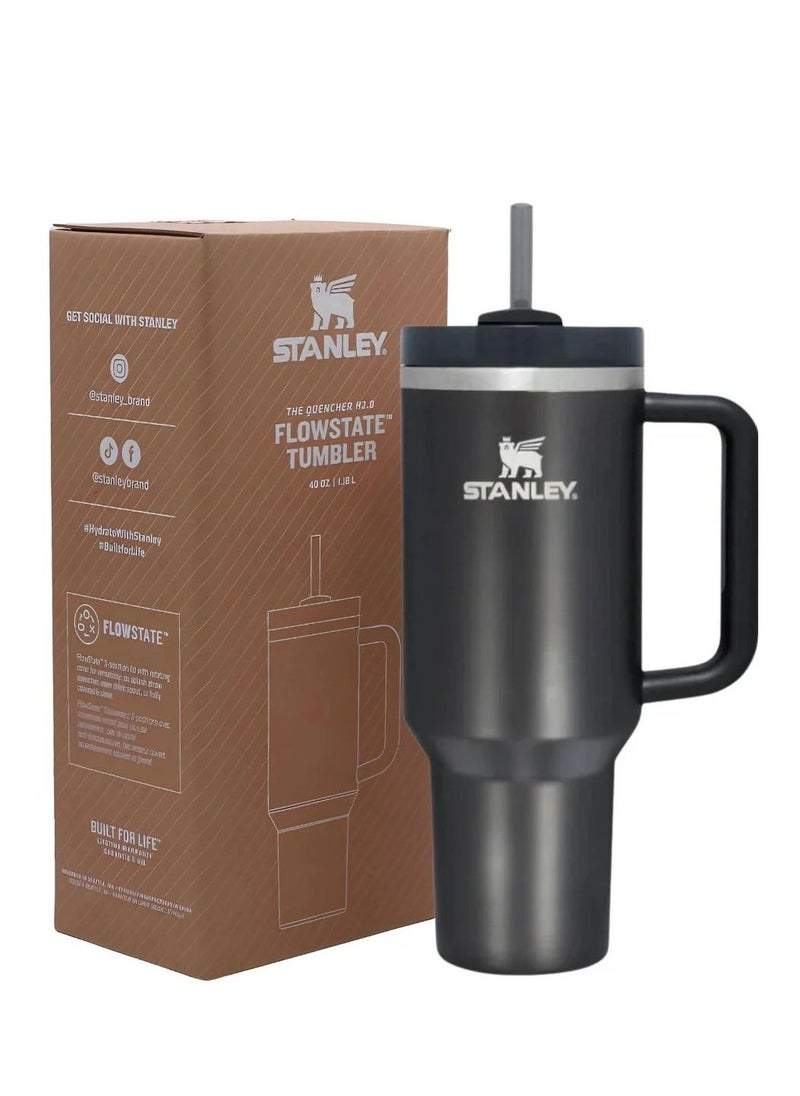 Stanley - Quencher H2.0 FlowState Vacuum Insulated Tumbler – 40 oz Black Stainless Steel Travel Mug with Leakproof Lid and Reusable Straw – Double-Walled, Durable & BPA-Free – Keeps Drinks Hot for 7 Hours or Cold for 24 Hours – Eco-Friendly, Portable & Ideal for Work, Gym, or Travel - Image 1