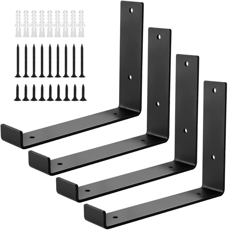 Heavy Duty Black L Brackets 8.1x5.9 Inches 4 Pack Industrial Shelf Support - Image 2