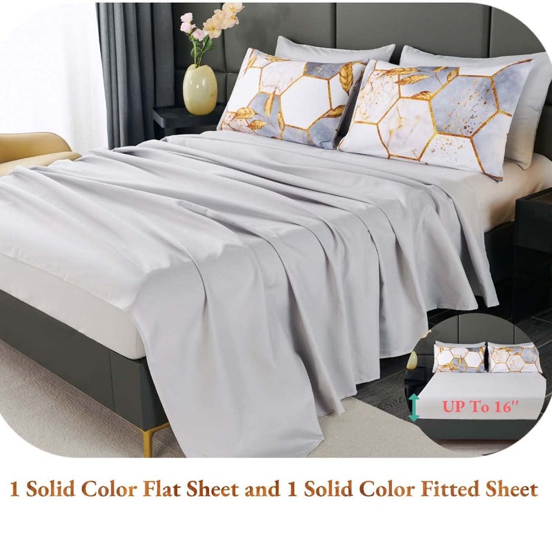ANGIYUIN 7 Pieces White Gold Comforter Set Queen, Geometric Honeycomb Bedding Sets Hexagon Gold Trim Bed Sets, Ultra Soft Lightweight Bed in A Bag for Women Men (White Queen) - Image 5