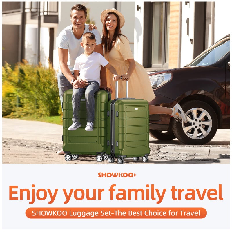 SHOWKOO SHOWKOO Luggage Sets 3 Piece Expandable PC+ABS Hard Shell Suitcase Lightweight Durable Double Spinner Wheels 20"24"28"- Olive Green  - Image 2
