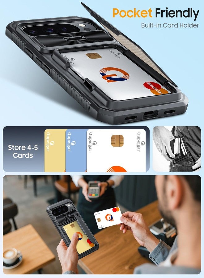 جراب oupeigar لهاتف Google Pixel 10 Pro XL مع حامل بطاقات وحجب RFID وغطاء كاميرا منزلق وحامل، جراب محفظة مقاوم للصدمات وغير قابل للانزلاق لكامل الجسم لهاتف Pixel 10 Pro XL (أسود) - Image 3