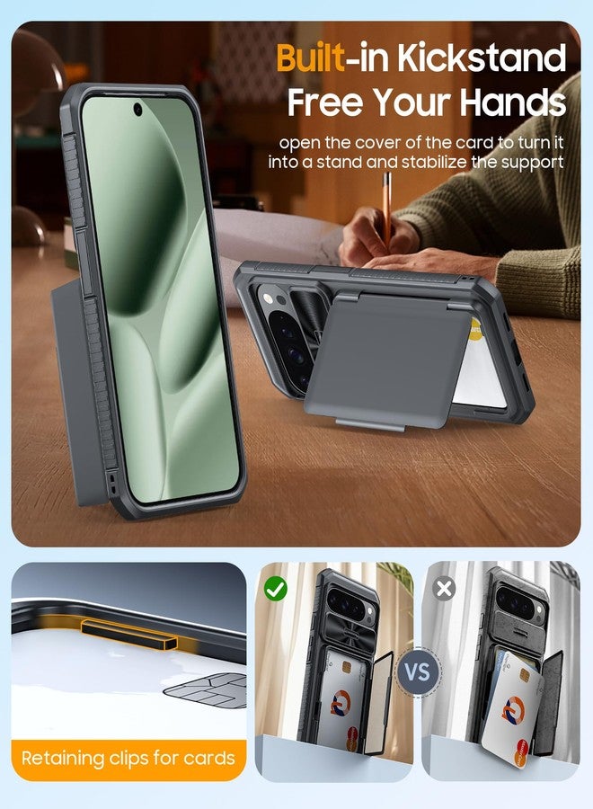 جراب oupeigar لهاتف Google Pixel 10 Pro XL مع حامل بطاقات وحجب RFID وغطاء كاميرا منزلق وحامل، جراب محفظة مقاوم للصدمات وغير قابل للانزلاق لكامل الجسم لهاتف Pixel 10 Pro XL (أسود) - Image 5